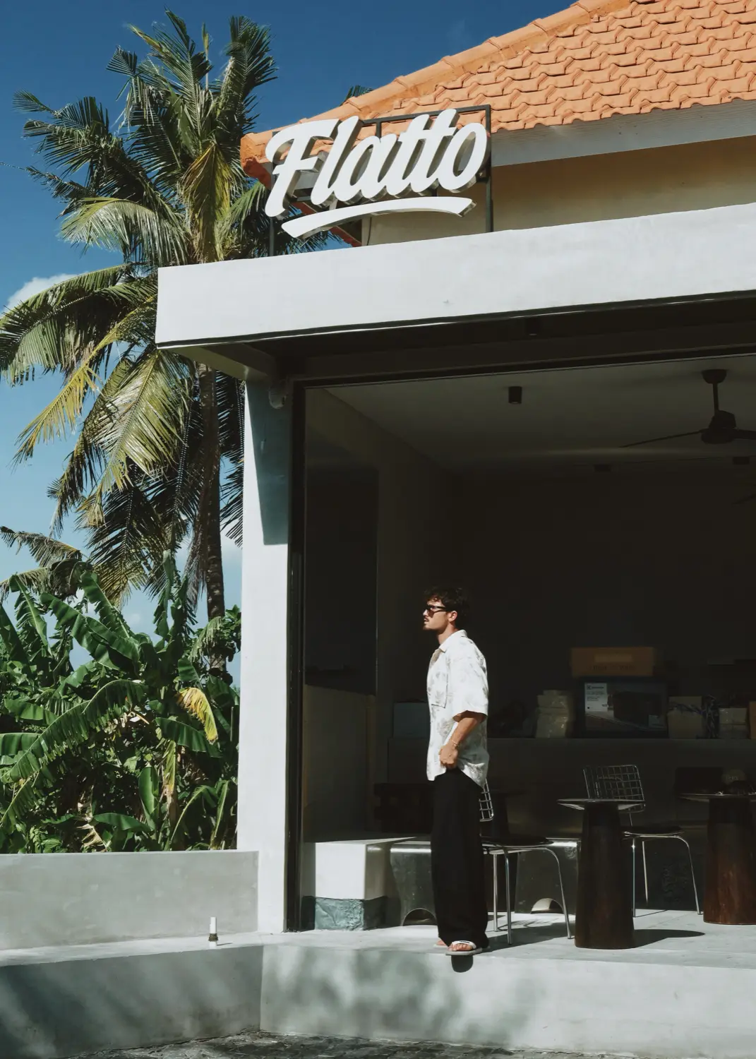The Flatto shopfront in Seseh, with the Flatto sign above the counter
